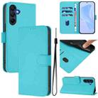 For Samsung Galaxy A17 5G Skin Feel Solid Color Leather Phone Case with Lanyard(Lake Blue) - 1