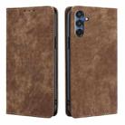 For Samsung Galaxy M35 5G RFID Anti-theft Brush Magnetic Leather Phone Case(Brown) - 1