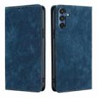 For Samsung Galaxy M35 5G RFID Anti-theft Brush Magnetic Leather Phone Case(Blue) - 1