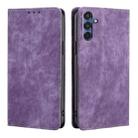 For Samsung Galaxy M35 5G RFID Anti-theft Brush Magnetic Leather Phone Case(Purple) - 1