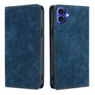 For iPhone 16 RFID Anti-theft Brush Magnetic Leather Phone Case(Blue) - 1