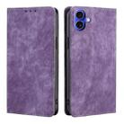 For iPhone 16 RFID Anti-theft Brush Magnetic Leather Phone Case(Purple) - 1
