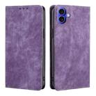 For iPhone 16 Plus RFID Anti-theft Brush Magnetic Leather Phone Case(Purple) - 1