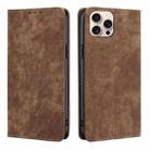 For iPhone 16 Pro RFID Anti-theft Brush Magnetic Leather Phone Case(Brown) - 1