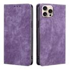 For iPhone 16 Pro RFID Anti-theft Brush Magnetic Leather Phone Case(Purple) - 1