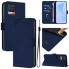 For Realme 8 4G / 8 Pro 4G Skin Feel Solid Color Leather Phone Case with Lanyard(Navy Blue) - 1