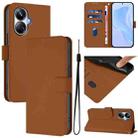 For Realme 10 Pro+ 5G Skin Feel Solid Color Leather Phone Case with Lanyard(Brown) - 1