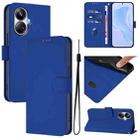For Realme 10 Pro+ 5G Skin Feel Solid Color Leather Phone Case with Lanyard(Dark Blue) - 1