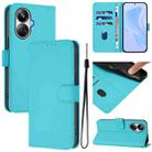 For Realme 10 Pro+ 5G Skin Feel Solid Color Leather Phone Case with Lanyard(Lake Blue) - 1