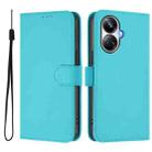 For Realme 10 Pro+ 5G Skin Feel Solid Color Leather Phone Case with Lanyard(Lake Blue) - 2