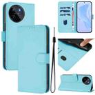 For Realme 11 4G Global Skin Feel Solid Color Leather Phone Case with Lanyard(Sky Blue) - 1