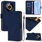 For Realme Narzo 60 Pro Global Skin Feel Solid Color Leather Phone Case with Lanyard(Navy Blue) - 1