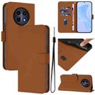 For Realme 12 5G Global Skin Feel Solid Color Leather Phone Case with Lanyard(Brown) - 1