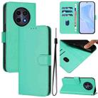 For Realme 12 5G Global Skin Feel Solid Color Leather Phone Case with Lanyard(Green) - 1