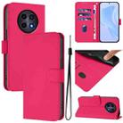 For Realme 12 5G Global Skin Feel Solid Color Leather Phone Case with Lanyard(Rose Red) - 1