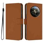 For Realme 12+ 5G Global Skin Feel Solid Color Leather Phone Case with Lanyard(Brown) - 2