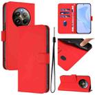 For Realme 12+ 5G Global Skin Feel Solid Color Leather Phone Case with Lanyard(Red) - 1