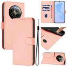 For Realme 12+ 5G Global Skin Feel Solid Color Leather Phone Case with Lanyard(Pink) - 1