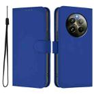 For Realme 12+ 5G Global Skin Feel Solid Color Leather Phone Case with Lanyard(Dark Blue) - 2