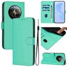 For Realme 12+ 5G Global Skin Feel Solid Color Leather Phone Case with Lanyard(Green) - 1