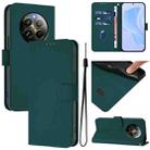 For Realme 12+ 5G Global Skin Feel Solid Color Leather Phone Case with Lanyard(Dark Green) - 1