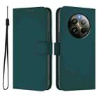 For Realme 12+ 5G Global Skin Feel Solid Color Leather Phone Case with Lanyard(Dark Green) - 2