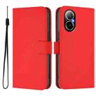 For Realme C67 4G Global Skin Feel Solid Color Leather Phone Case with Lanyard(Red) - 2