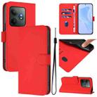 For Realme GT 6 5G Global Skin Feel Solid Color Leather Phone Case with Lanyard(Red) - 1