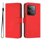 For Realme GT 6 5G Global Skin Feel Solid Color Leather Phone Case with Lanyard(Red) - 2