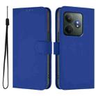 For Realme GT 6 5G Global Skin Feel Solid Color Leather Phone Case with Lanyard(Dark Blue) - 2