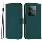 For Realme GT 6 5G Global Skin Feel Solid Color Leather Phone Case with Lanyard(Dark Green) - 2