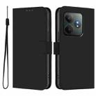 For Realme GT 6 5G Global Skin Feel Solid Color Leather Phone Case with Lanyard(Black) - 2