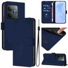 For Realme GT 6 5G Global Skin Feel Solid Color Leather Phone Case with Lanyard(Navy Blue) - 1