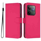 For Realme GT 6 5G Global Skin Feel Solid Color Leather Phone Case with Lanyard(Rose Red) - 2