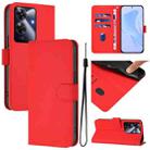 For Realme Note 60 4G Global Skin Feel Solid Color Leather Phone Case with Lanyard(Red) - 1