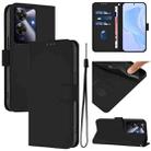 For Realme Note 60 4G Global Skin Feel Solid Color Leather Phone Case with Lanyard(Black) - 1