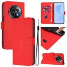 For Realme 13+ 5G Global Skin Feel Solid Color Leather Phone Case with Lanyard(Red) - 1