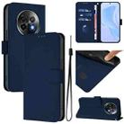 For Realme 13+ 5G Global Skin Feel Solid Color Leather Phone Case with Lanyard(Navy Blue) - 1