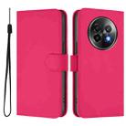 For Realme 13+ 5G Global Skin Feel Solid Color Leather Phone Case with Lanyard(Rose Red) - 2