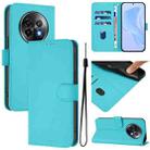For Realme 13+ 5G Global Skin Feel Solid Color Leather Phone Case with Lanyard(Lake Blue) - 1