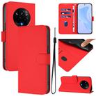 For Realme 14 Pro Skin Feel Solid Color Leather Phone Case with Lanyard(Red) - 1