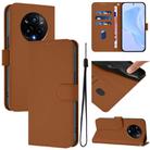 For Realme 14 Pro+ Skin Feel Solid Color Leather Phone Case with Lanyard(Brown) - 1