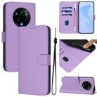 For Realme 14 Pro+ Skin Feel Solid Color Leather Phone Case with Lanyard(Lavender Purple) - 1