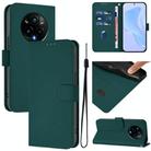 For Realme 14 Pro+ Skin Feel Solid Color Leather Phone Case with Lanyard(Dark Green) - 1