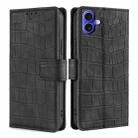 For iPhone 16 Plus Skin Feel Crocodile Magnetic Clasp Leather Phone Case(Black) - 1