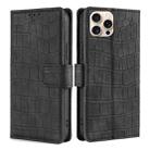 For iPhone 16 Pro Skin Feel Crocodile Magnetic Clasp Leather Phone Case(Black) - 1