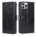 For iPhone 16 Pro Geometric Stitching Leather Phone Case(Black) - 1