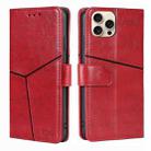 For iPhone 16 Pro Geometric Stitching Leather Phone Case(Red) - 1