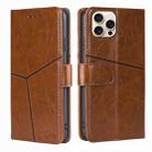 For iPhone 16 Pro Geometric Stitching Leather Phone Case(Light Brown) - 1