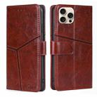 For iPhone 16 Pro Geometric Stitching Leather Phone Case(Dark Brown) - 1